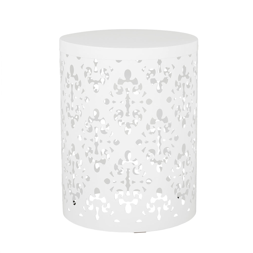 Spherical Outdoor Cylindrical End Table with Iron Cut Design