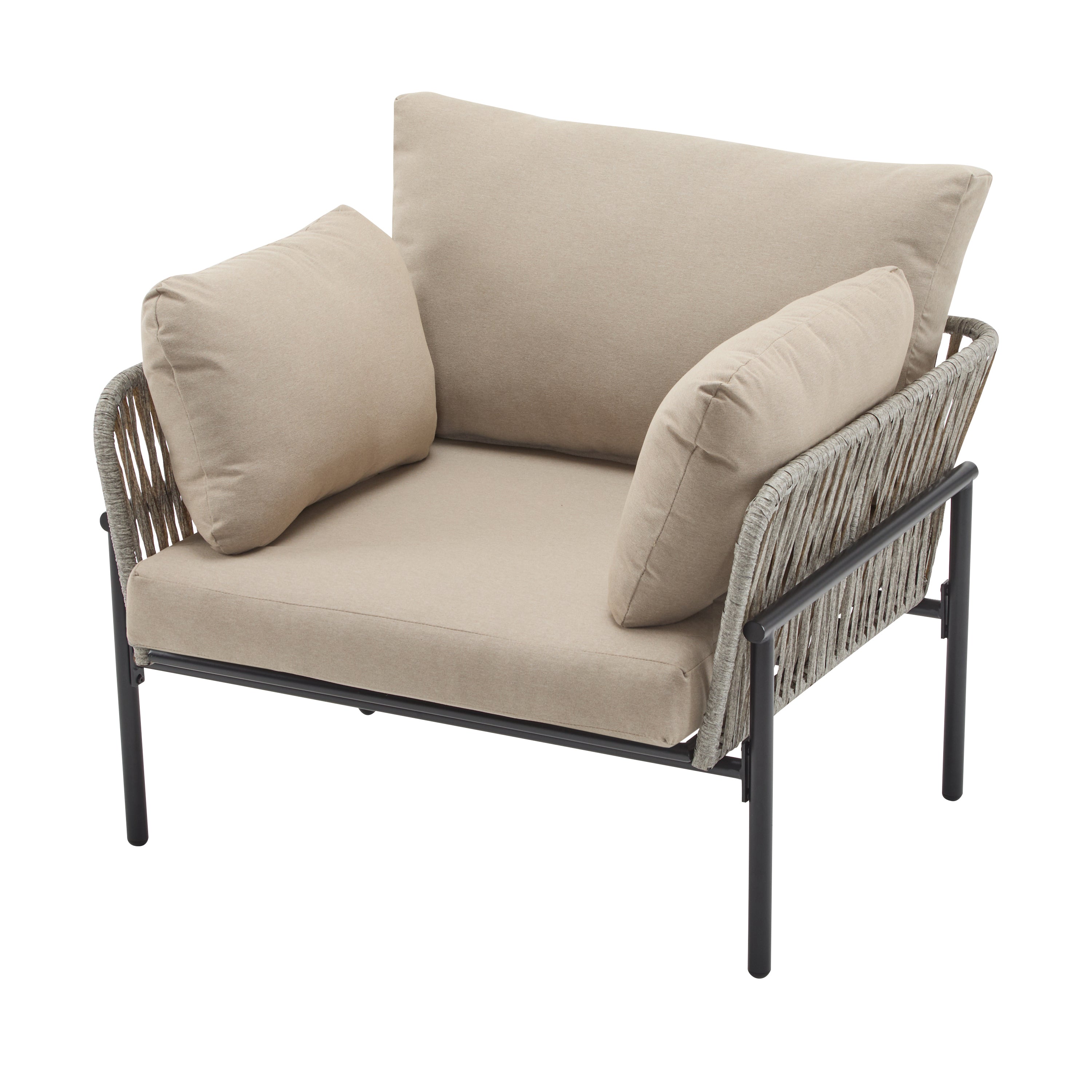 Brisa Outdoor Modern Iron Lounge Chair with Rope Weave