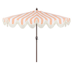 Beverly Stripe Designer Classic Scalloped Fringe Half Market Patio Umbrella with Crank