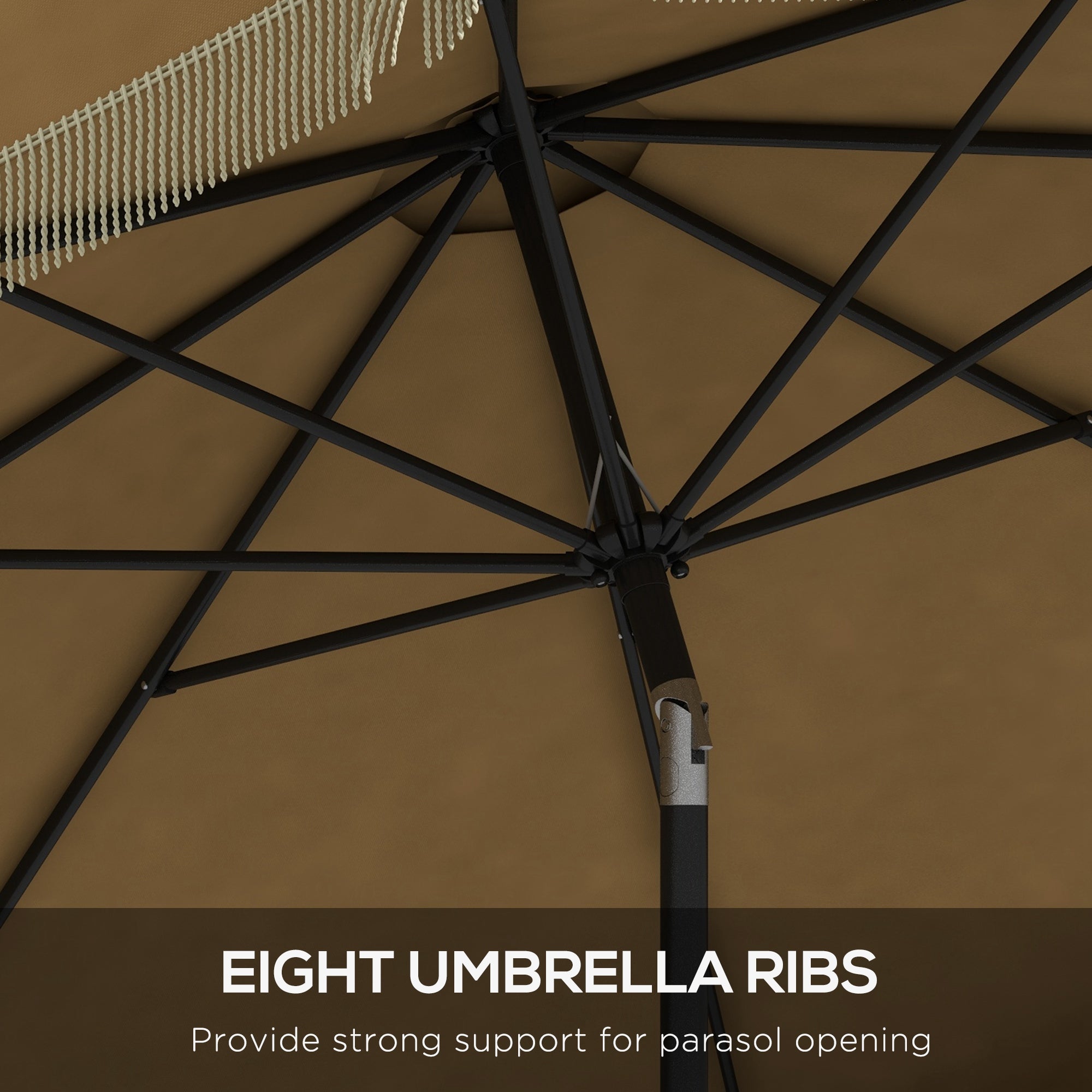 9' Fringe Edge Patio Umbrella with Push Button Tilt and Crank