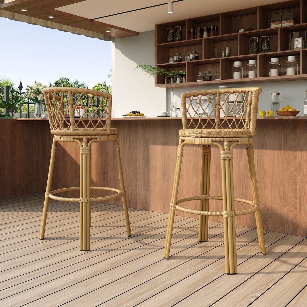 Bohemia Outdoor Brown Wicker Bar Stools, Set of 2