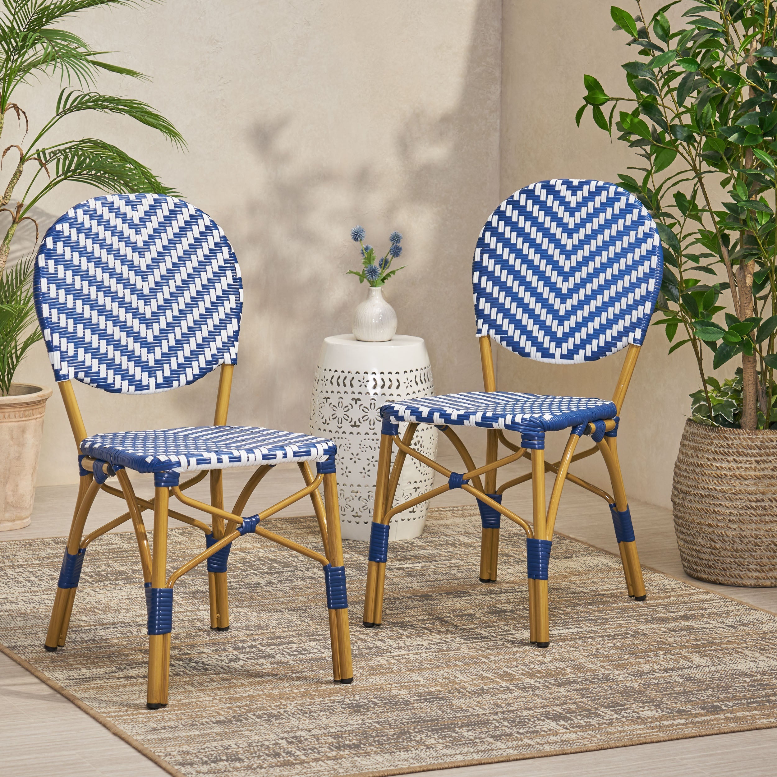 PE Rattan and Aluminum Bistro Chair with Round Back, Set of 2