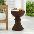Outdoor Ribbed Concrete Side Table with Hourglass Design