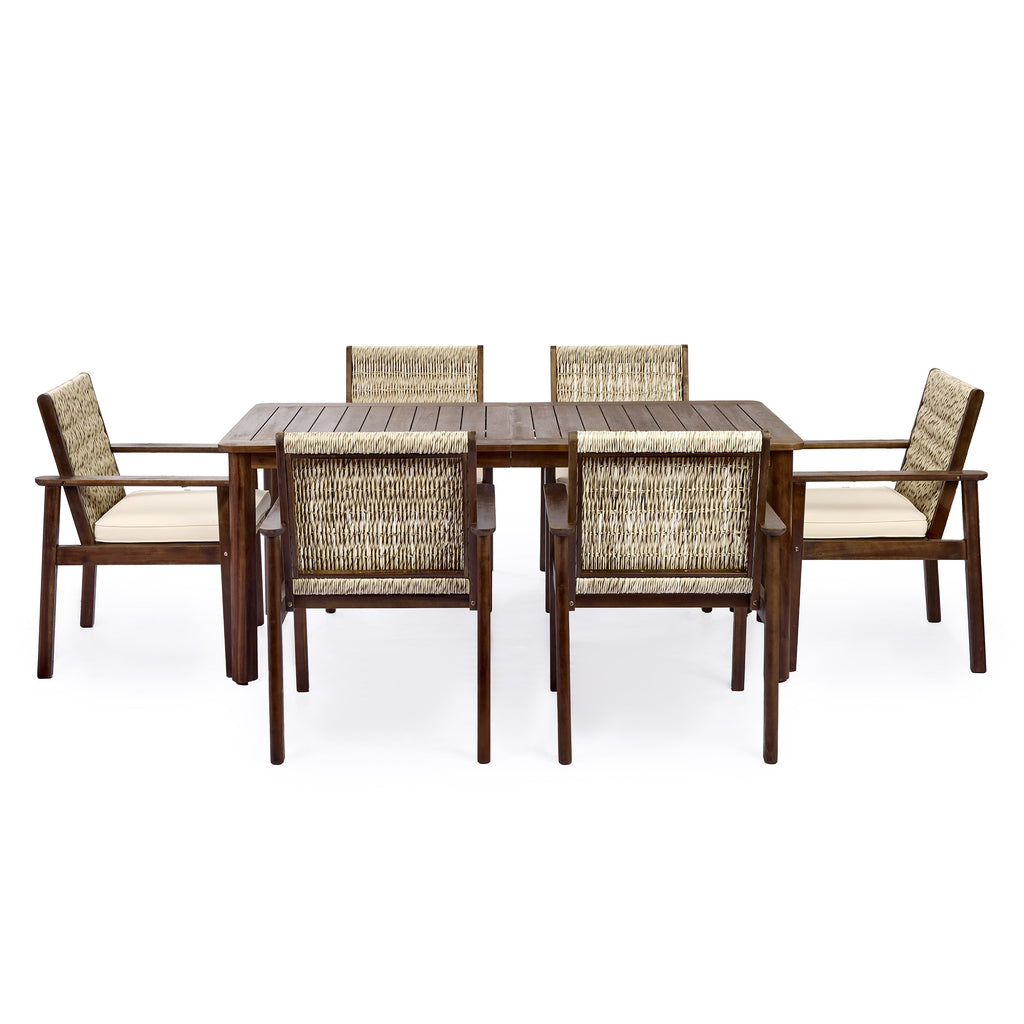 Miles 7 Piece Outdoor Acacia Wood Dining Set With Cushions