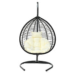 Foldable Rattan Egg Swing Chair with Iron Frame, Plush Cushion & Removable Headrest