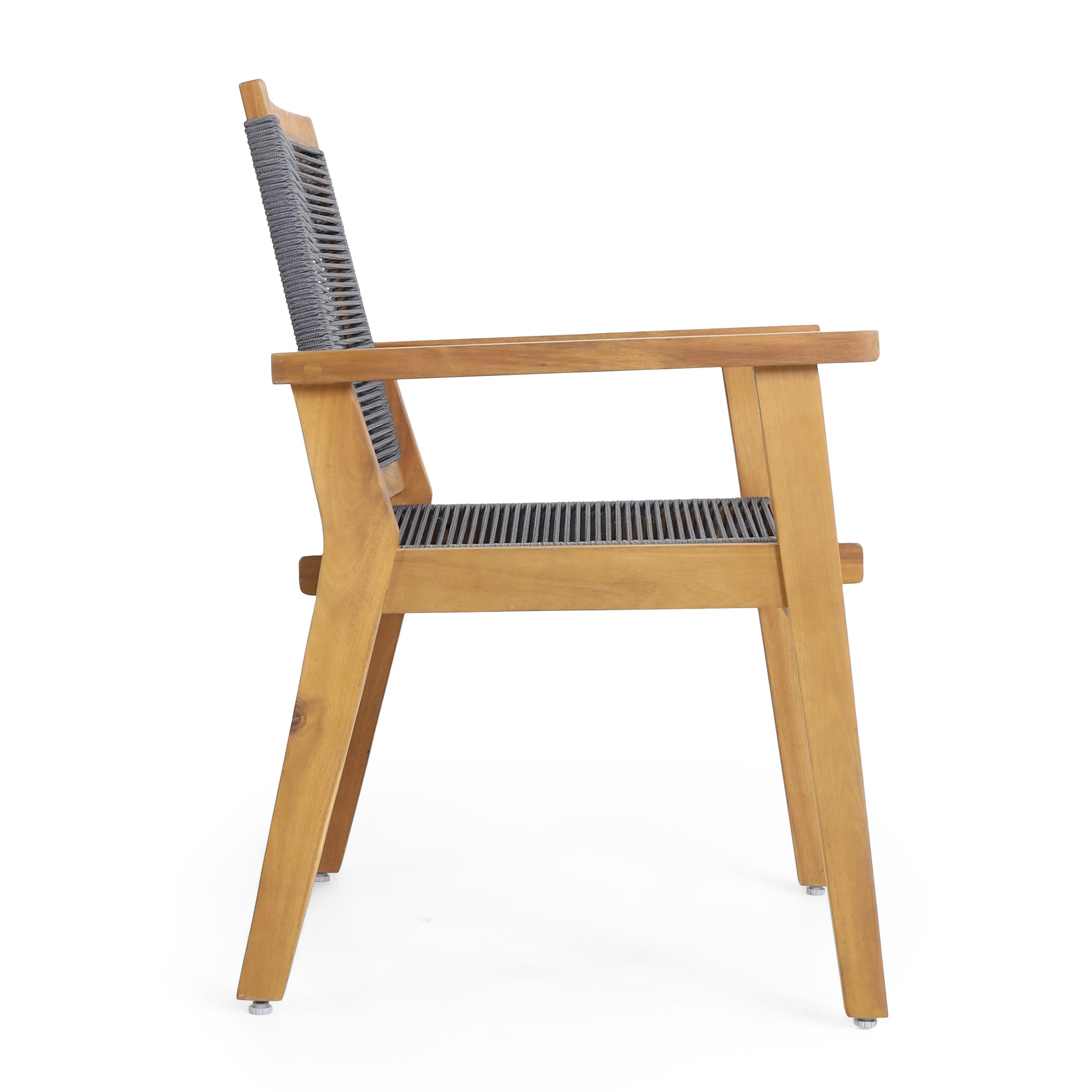 Outdoor Dining Chair with Rope Weave Design and Wooden Frame, Set of 2