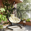 Foldable Rattan Egg Swing Chair with Iron Frame, Plush Cushion & Removable Headrest