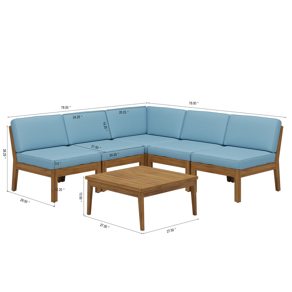 Grenada 5 Seater Acacia Wood Armless Sectional