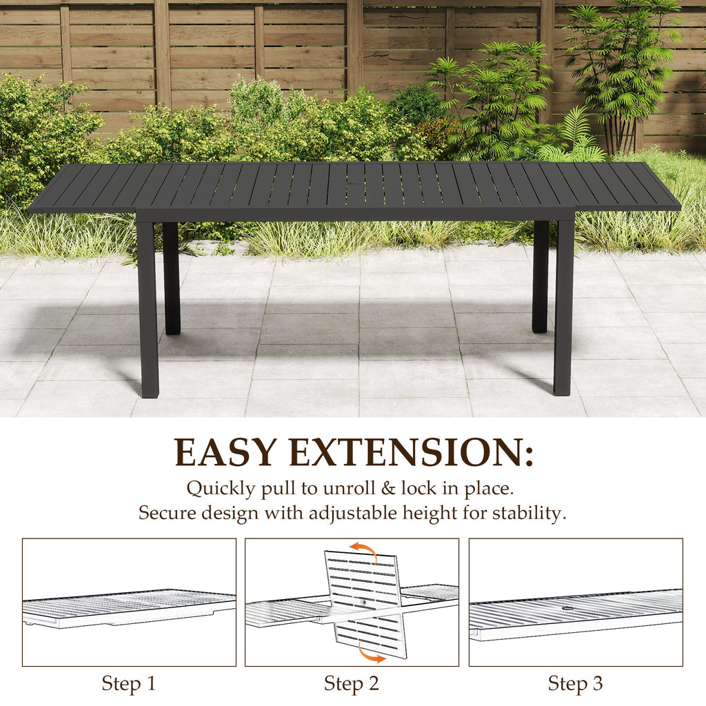 Extendable Aluminum Outdoor Dining Table - 97.2'L