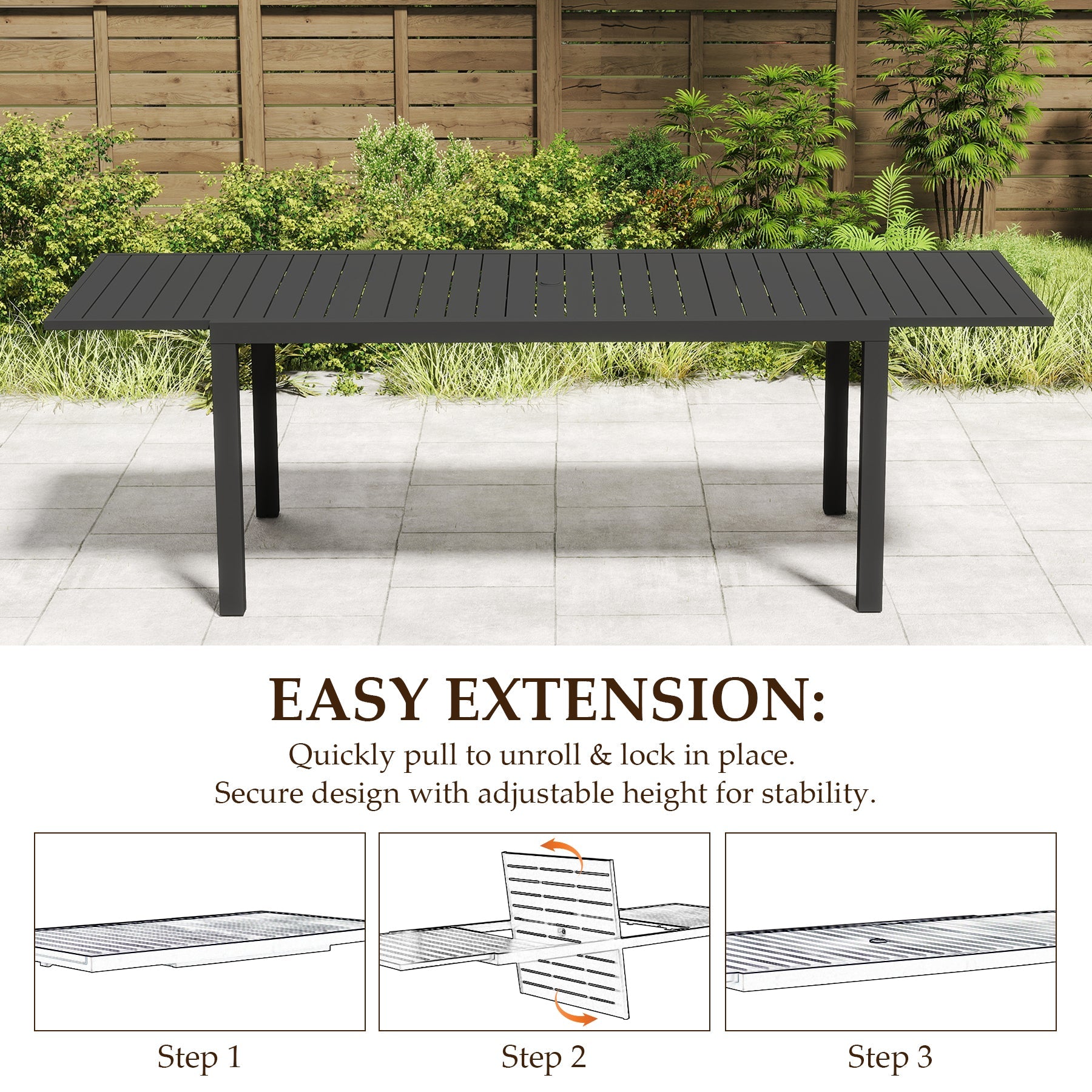 Extendable Aluminum Outdoor Dining Table - 97.2'L