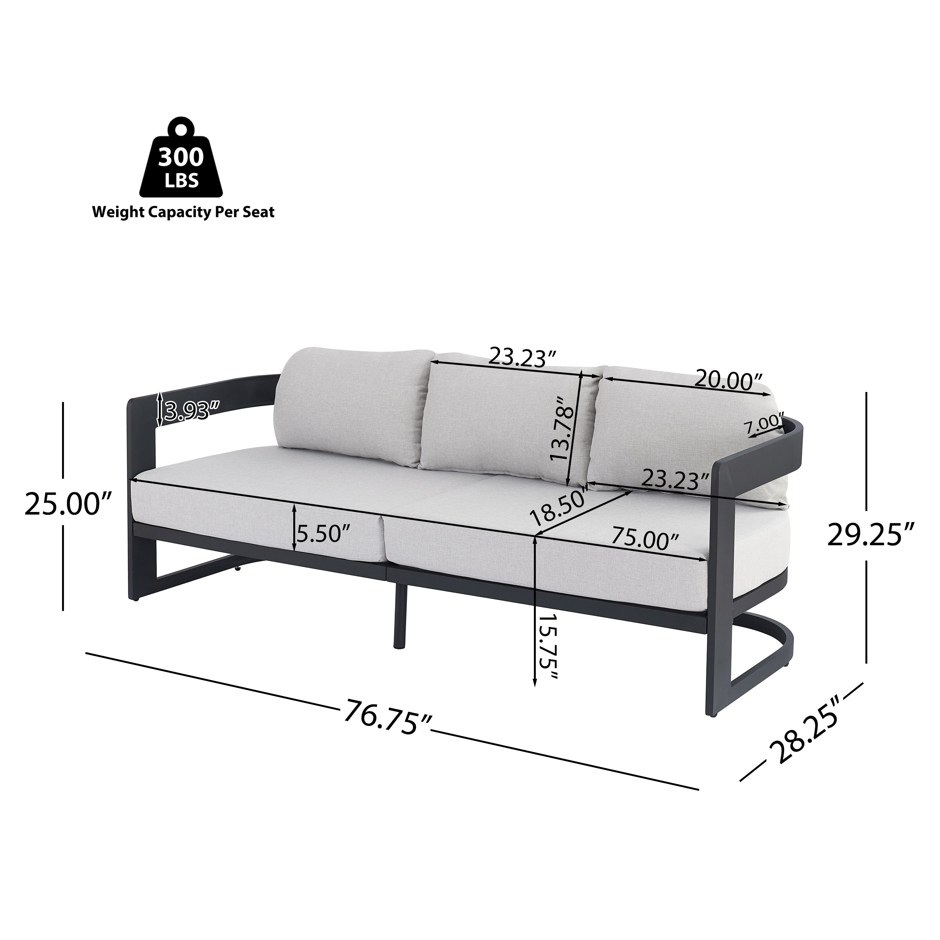 Elko Outdoor Patio Aluminum 3 Seater Sofa