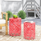 Refinery 2-Piece Outdoor End Table Set with Floral Patten and Iron Cut Design