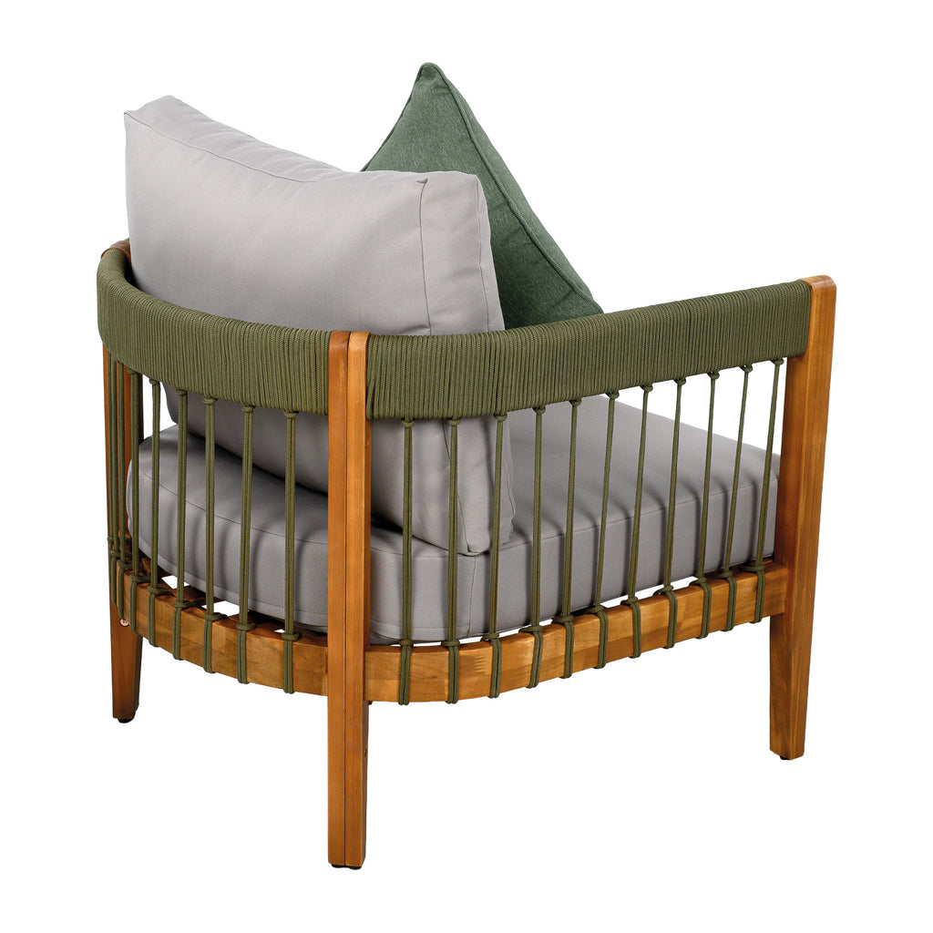 Azari Outdoor Acacia Wood Club Chair with Handwoven Rope Accents & Curved Backrest