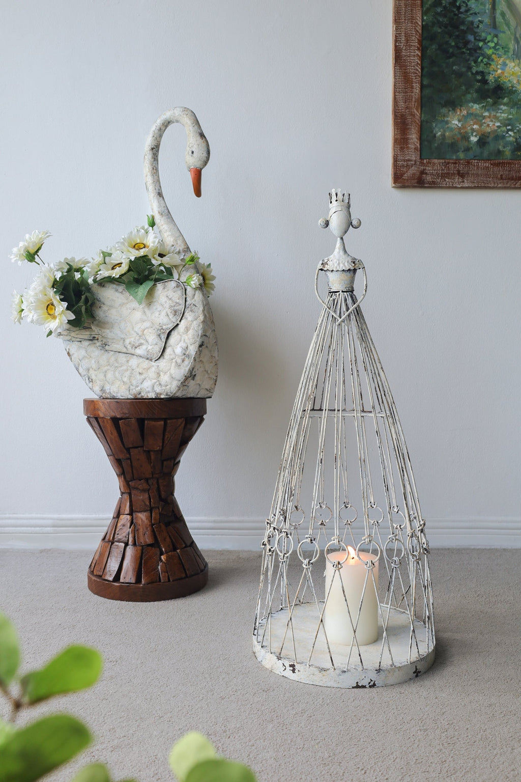 Distressed White Finish Princess Birdcage Birdhouse
