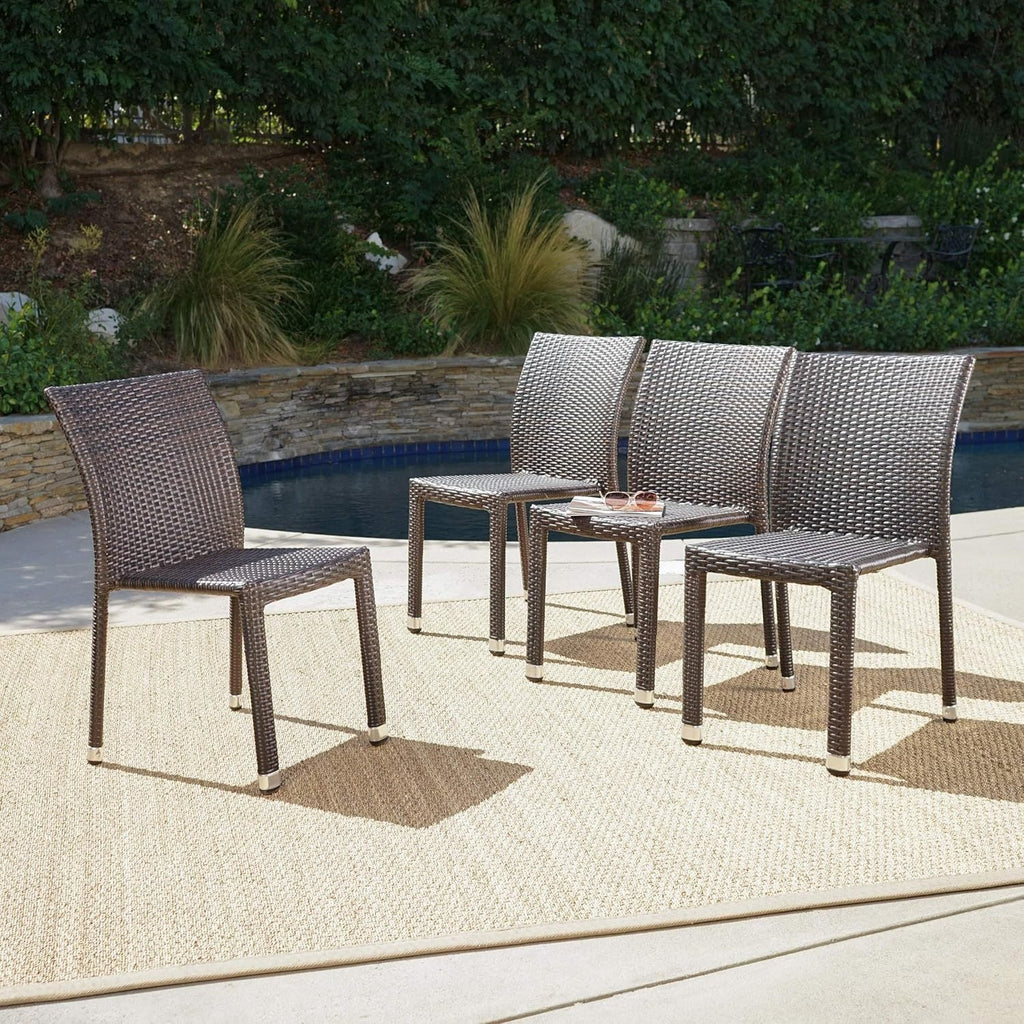 Larache Outdoor Aluminum Armless Rattan Dining Chairs, Set of 4