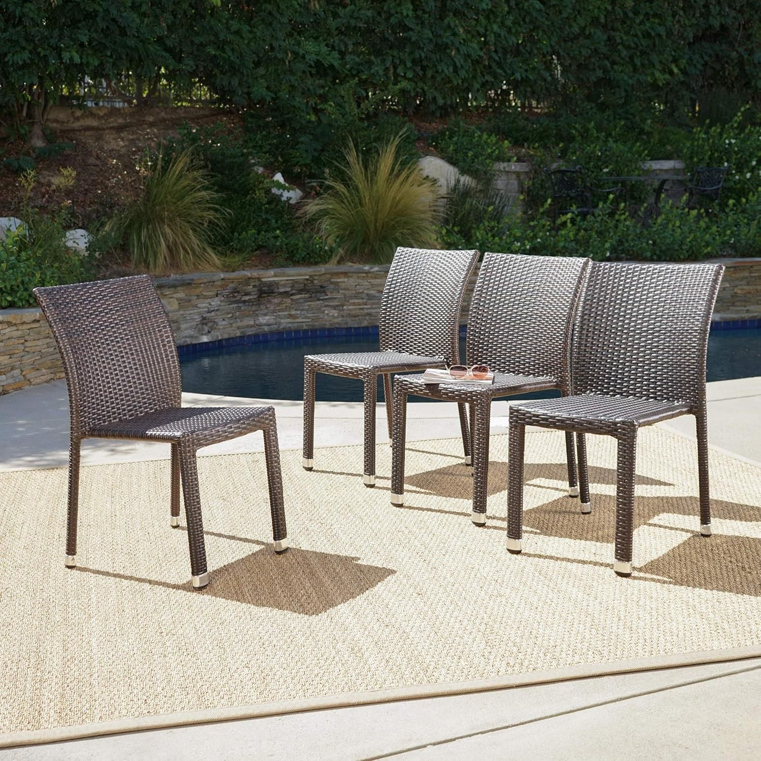 Larache Outdoor Aluminum Armless Rattan Dining Chairs, Set of 4