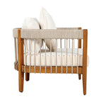 Azari Outdoor Acacia Wood Club Chair with Handwoven Rope Accents & Curved Backrest
