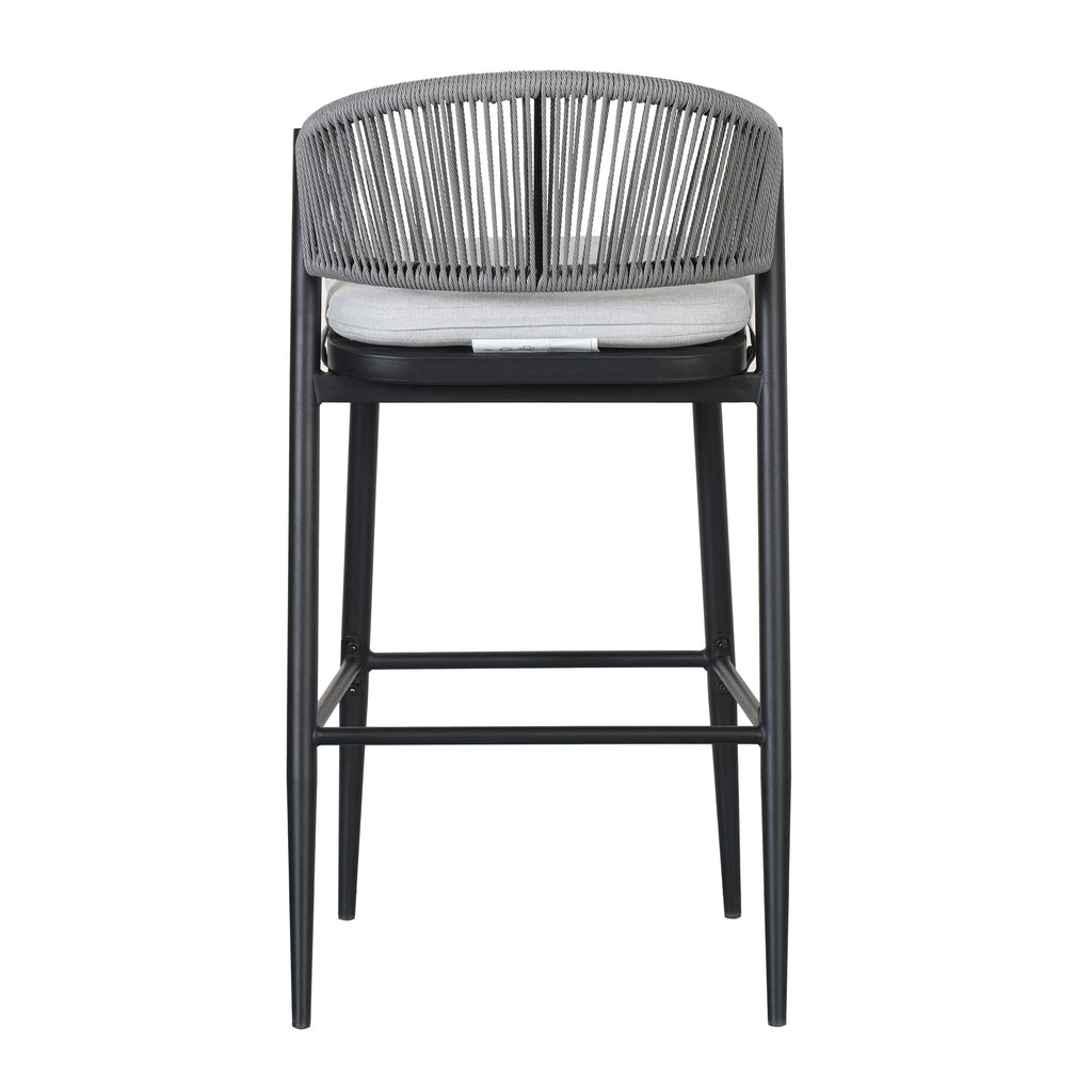 Outdoor Metal Frame Stools with Scallop-Shaped Backrest & Water-Resistant Cushions, Set of 2