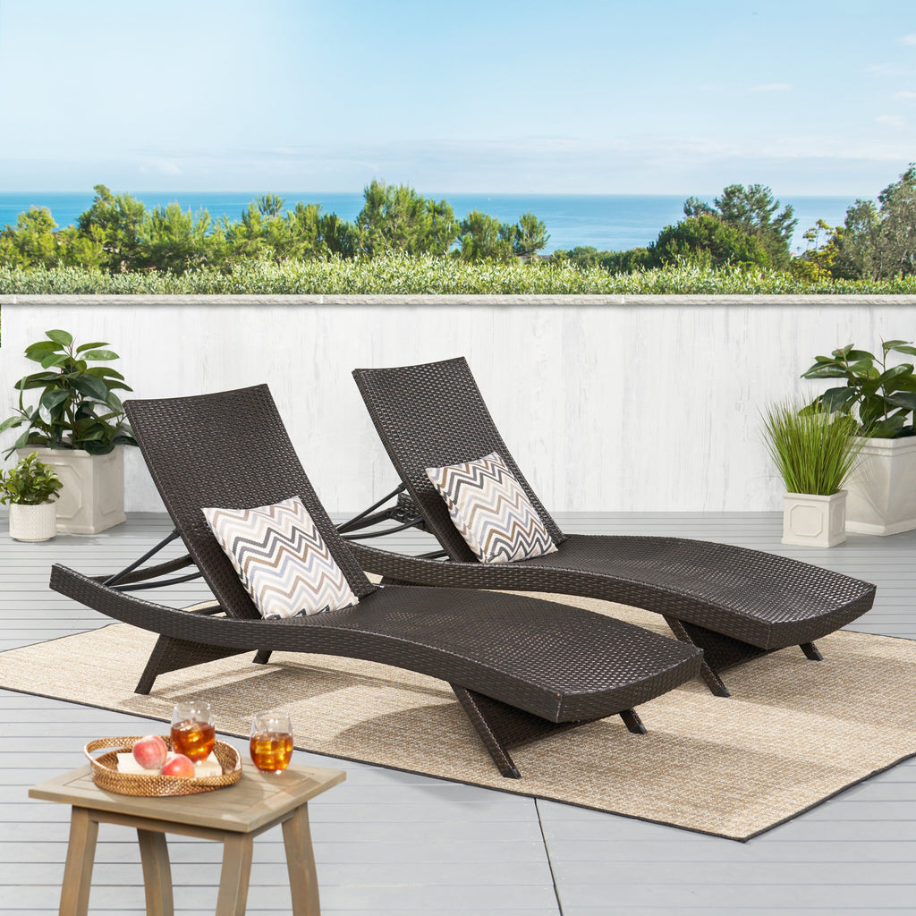 Crete Wicker Chaise Lounge, Set of 2