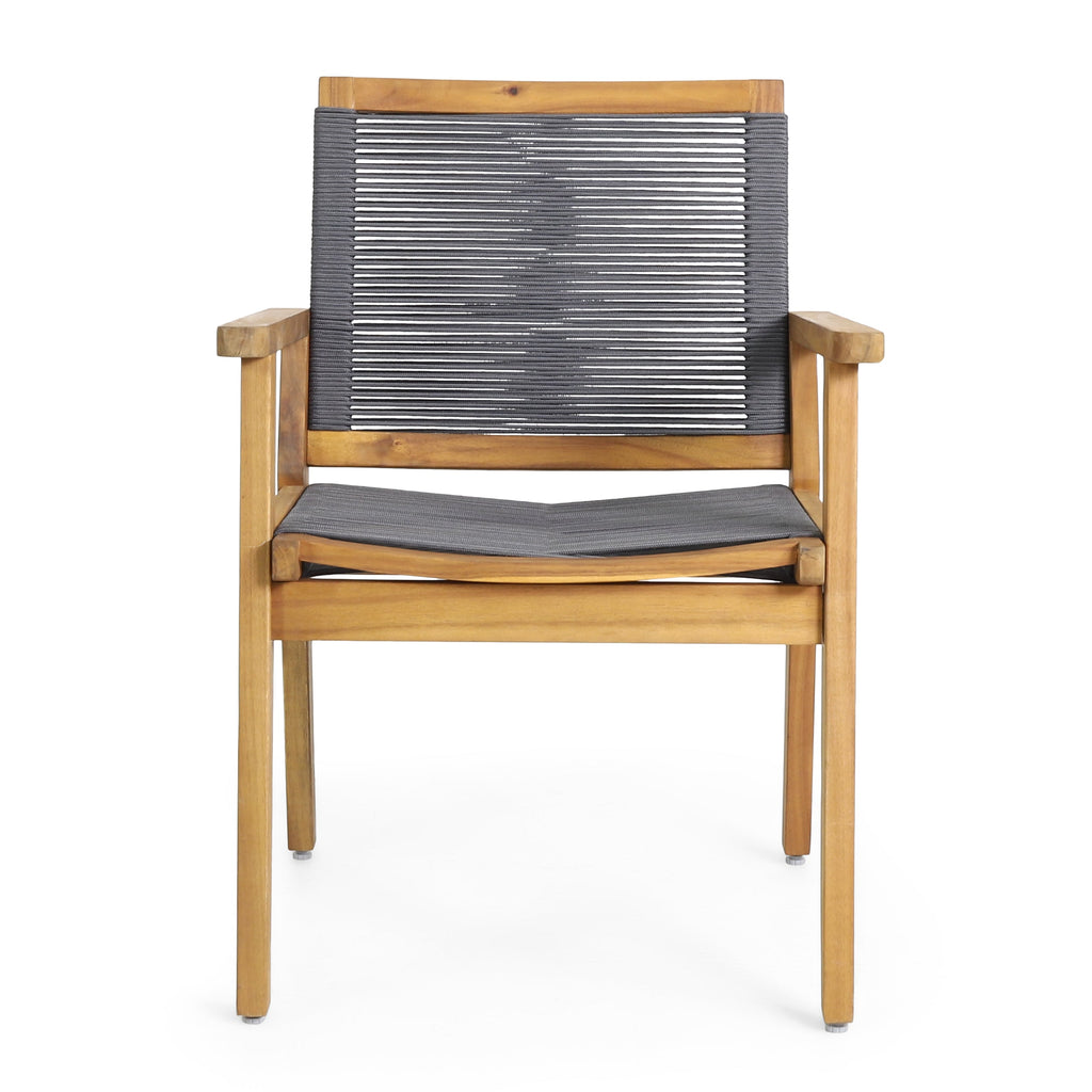 Outdoor Dining Chair with Rope Weave Design and Wooden Frame, Set of 2