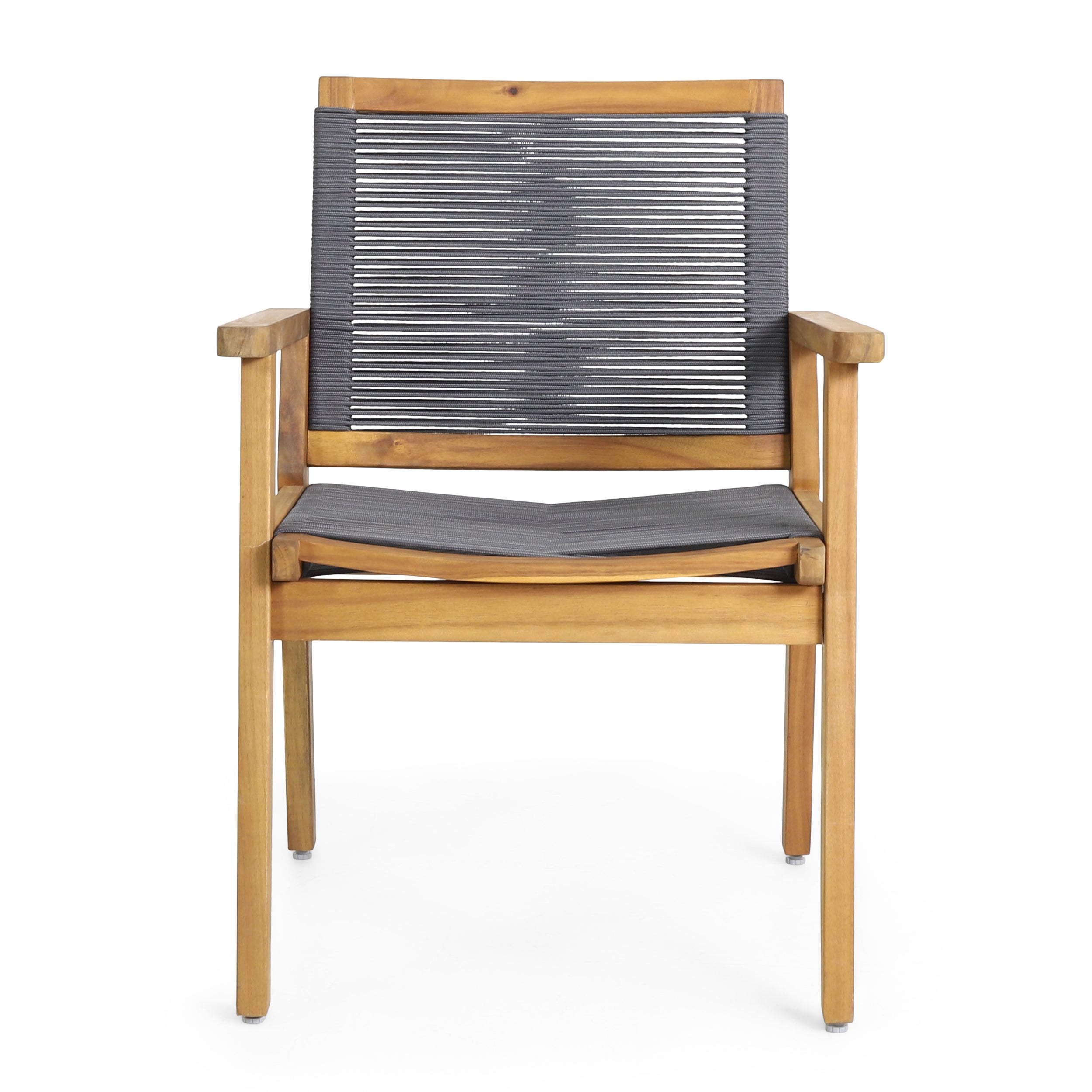 Outdoor Dining Chair with Rope Weave Design and Wooden Frame, Set of 2