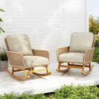 Contemporary Minimalist Beige Wicker Rocking Chair