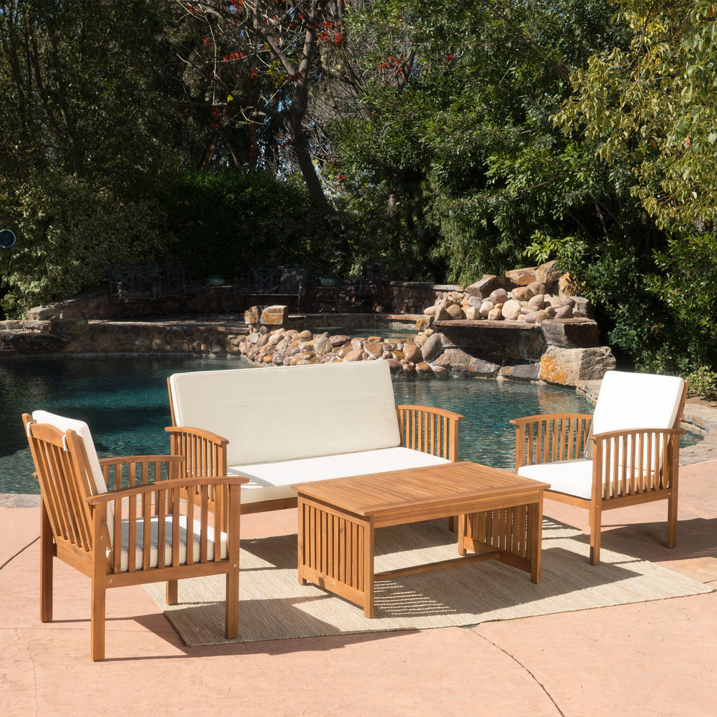 Tidewell 4 Piece Acacia Wood Outdoor Chat Set with Water-Resistant Cushions