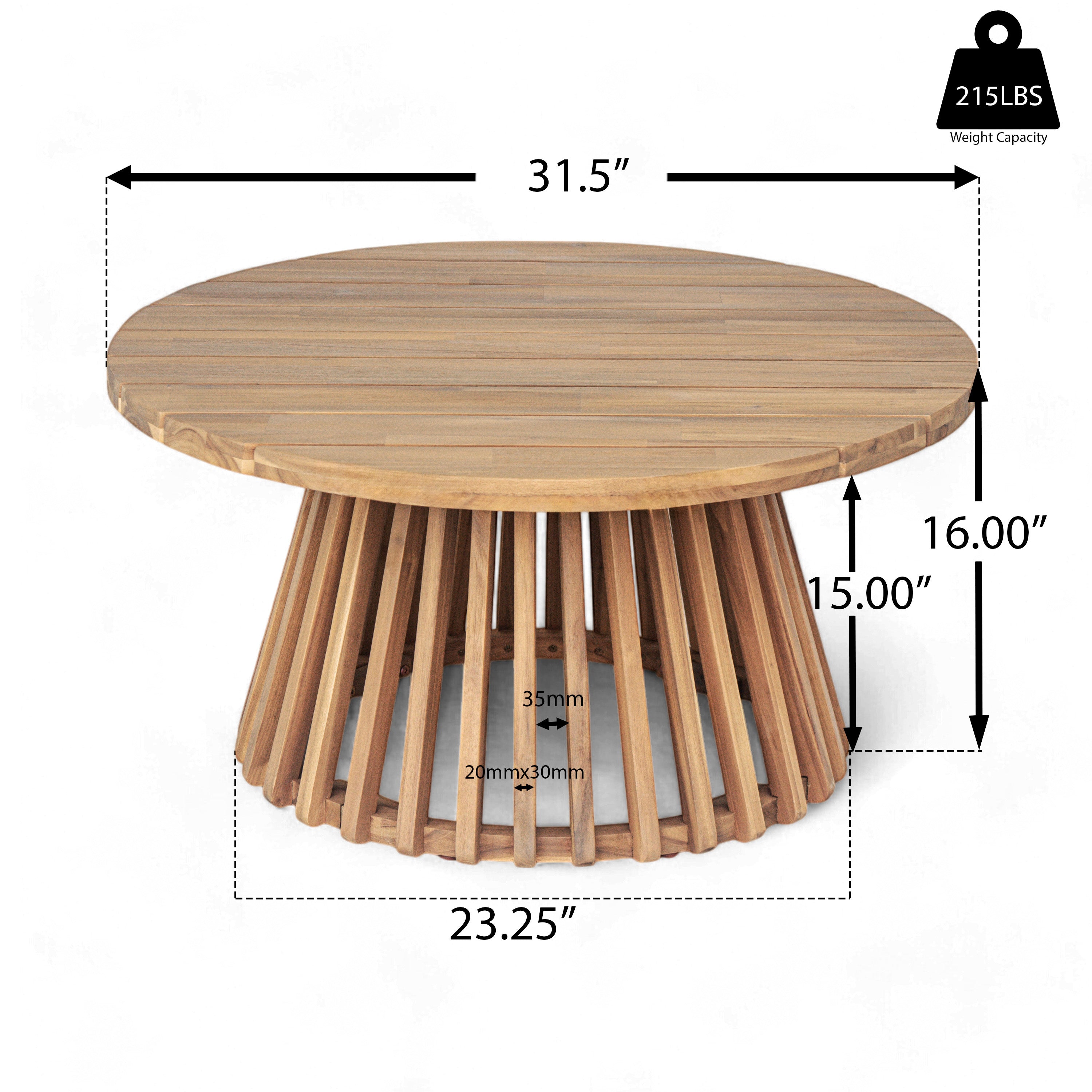 Tidewell Outdoor Acacia Wood Coffee Table