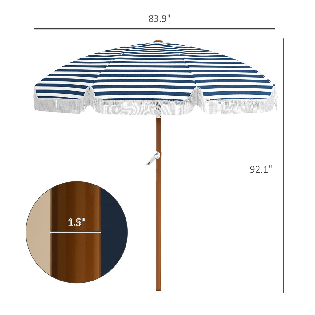 7' Nautical Stripe & Fringe Outdoor Patio Umbrella with Tilt