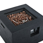 Outdoor Square Fire Pit with Steel Burner, Lava Rocks and Cover