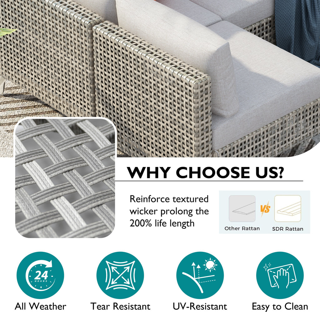 7-Piece Outdoor Wicker Sectional Sofa with Water Resistant Cushions and Coffee Table