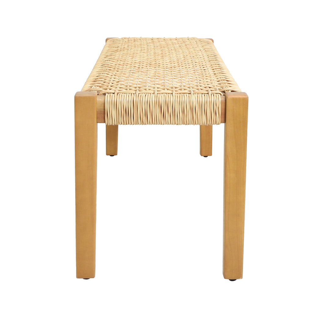 Outdoor Bench with Faux Rattan Seat and Wood Frame