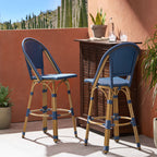 Callisto 29.5" Outdoor Rattan and Aluminum Bar Stool with Curved Back and Footrest