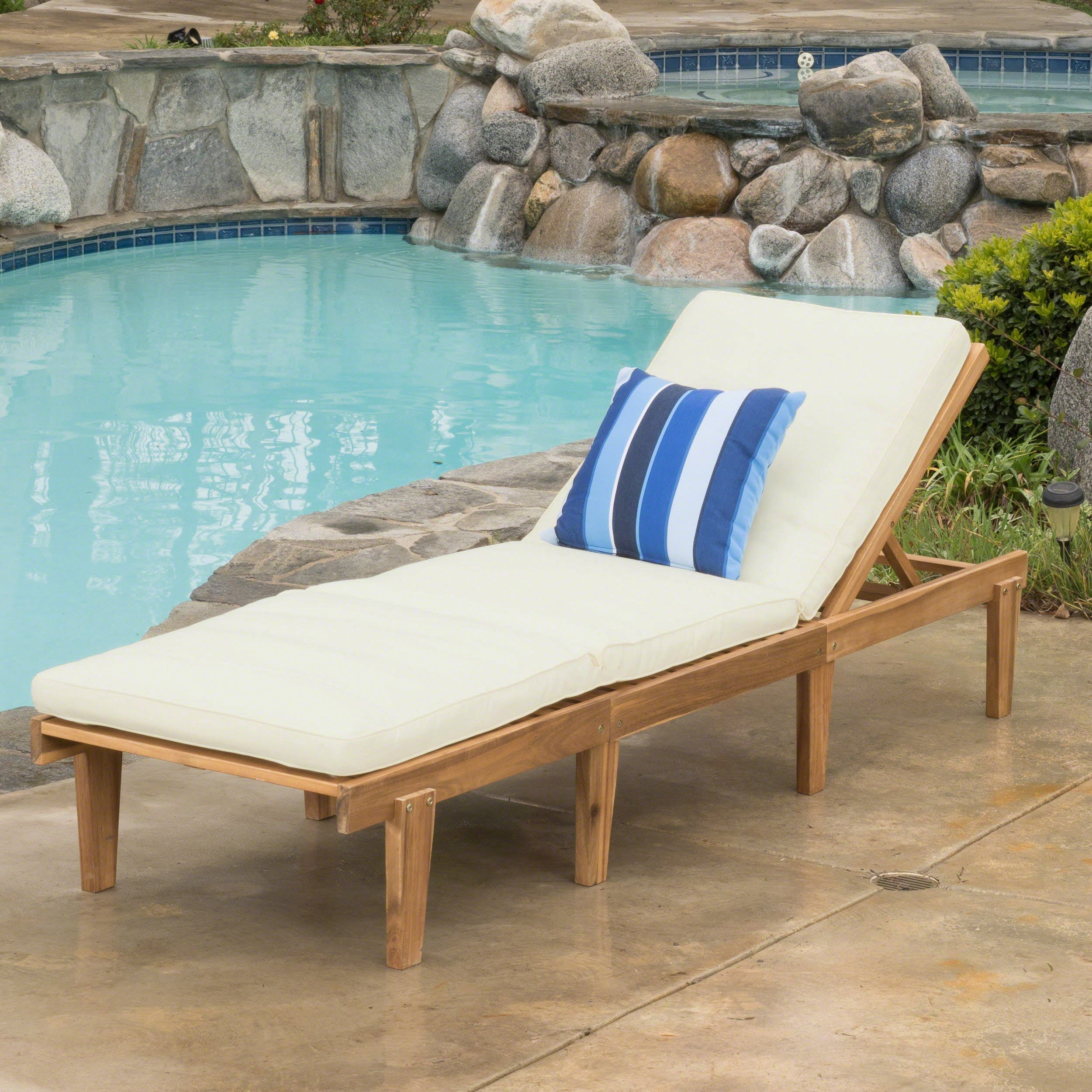 Ariana Acacia Wood Chaise Lounge with Cushion