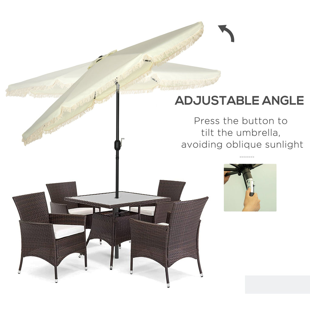 9' Fringe Edge Patio Umbrella with Push Button Tilt and Crank
