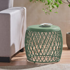 Coveted 19.75" Outdoor Cylindrical Iron Side Table with Lattice Design