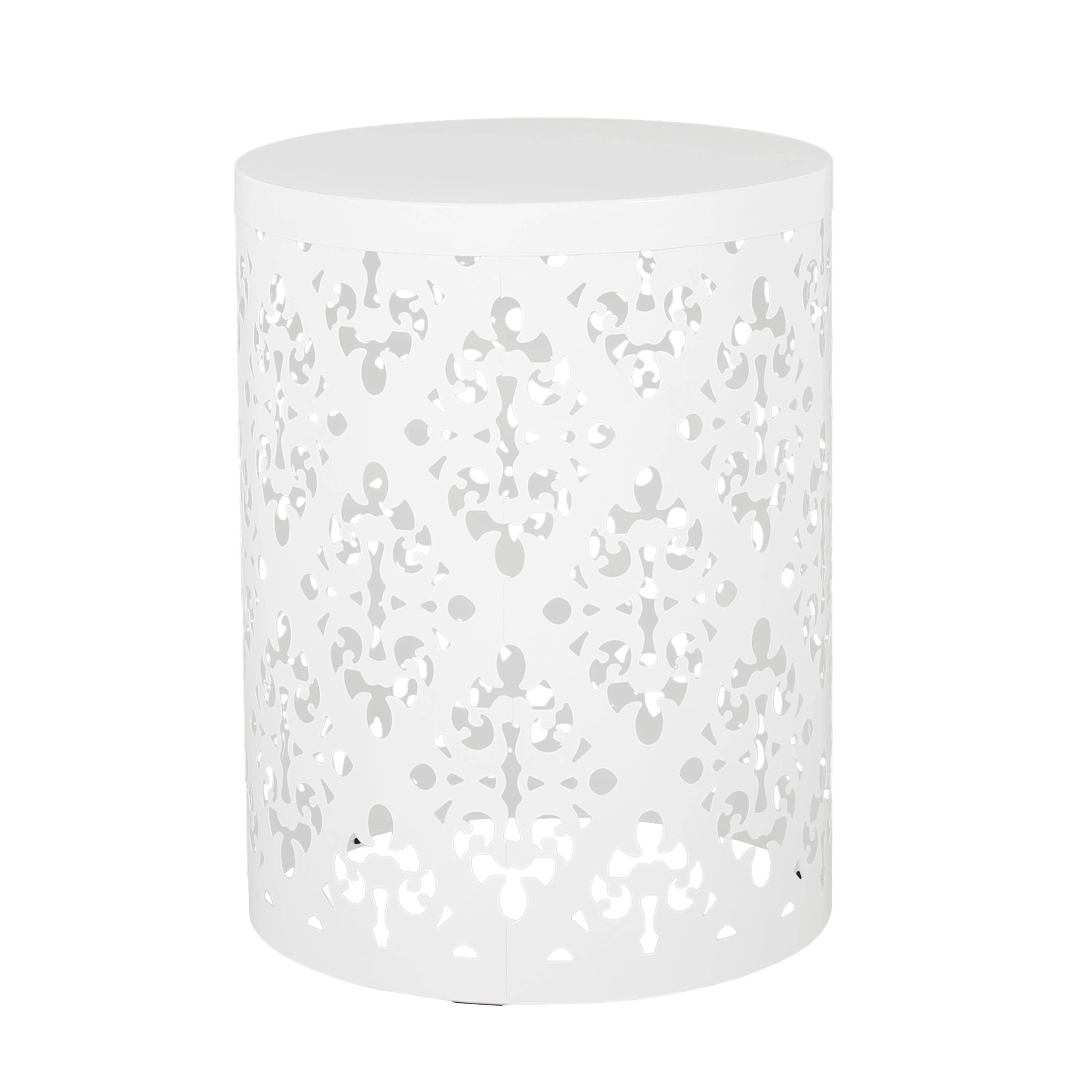 Spherical Outdoor Cylindrical End Table with Iron Cut Design