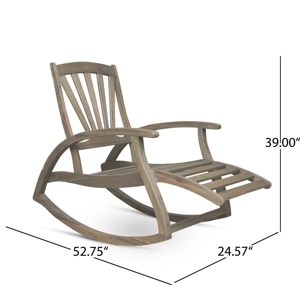 Outdoor Acacia Wood Rocking Chair with Retractable Foot Rest