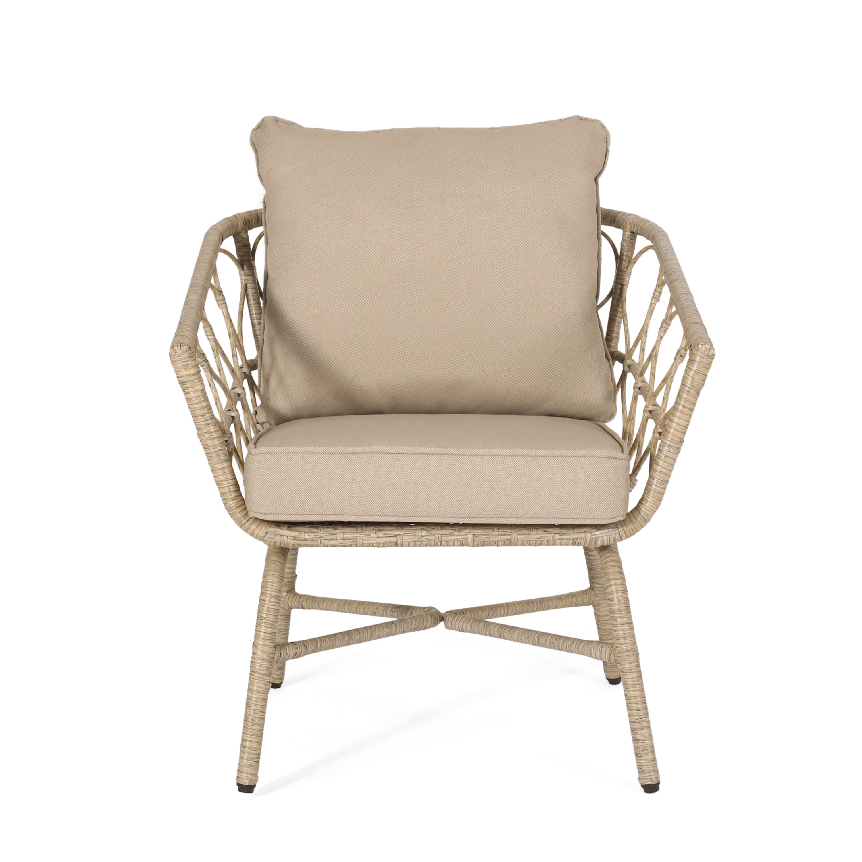 Zircon Outdoor Club Chair with Woven Wicker Weave Design and Back Cushion, Set of 2
