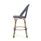 Callisto 29.5" Outdoor Rattan and Aluminum Bar Stool with Curved Back and Footrest
