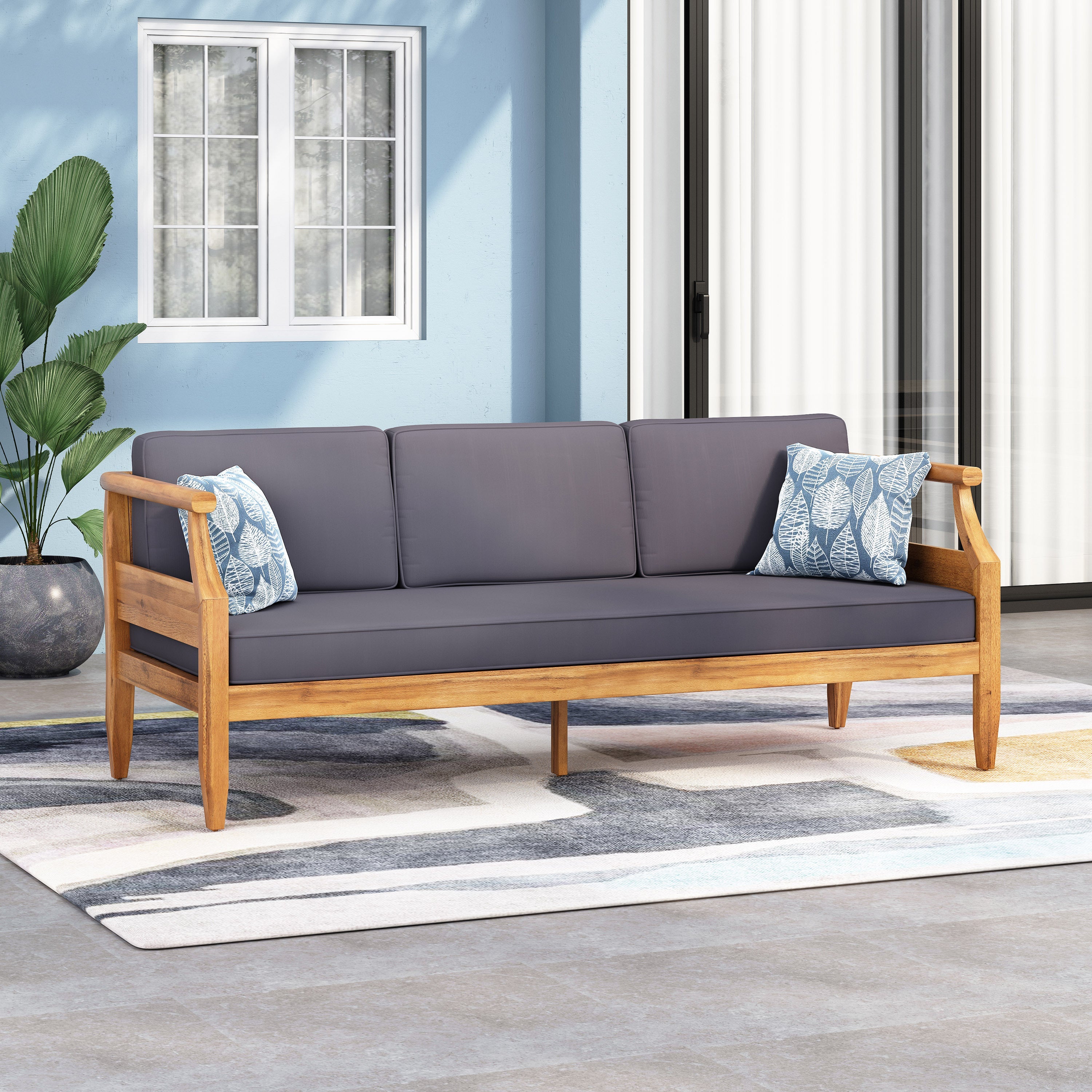 Aston Outdoor Acacia Wood 3 Seater Sofa