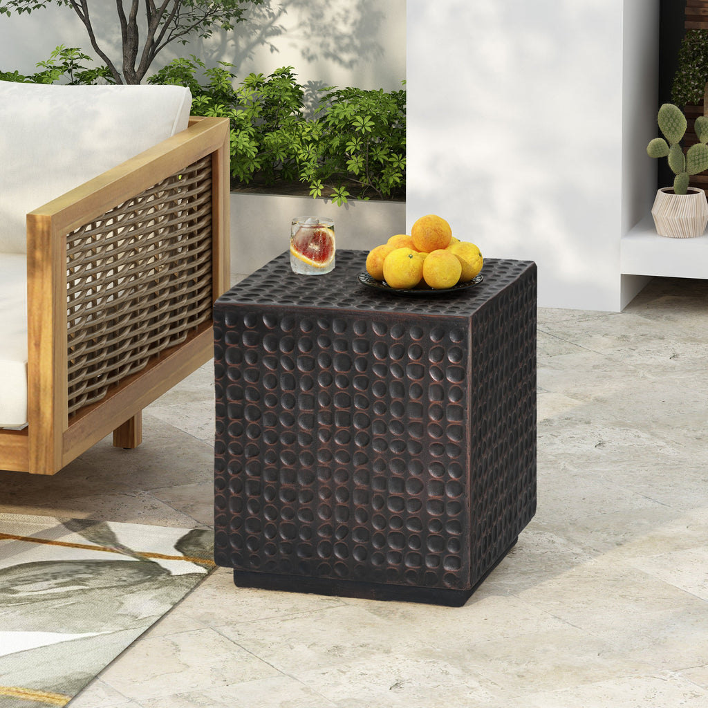 Antique Copper Cube Outdoor Side Table