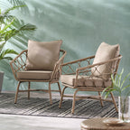 Zircon Outdoor Club Chair with Woven Wicker Weave Design and Back Cushion, Set of 2