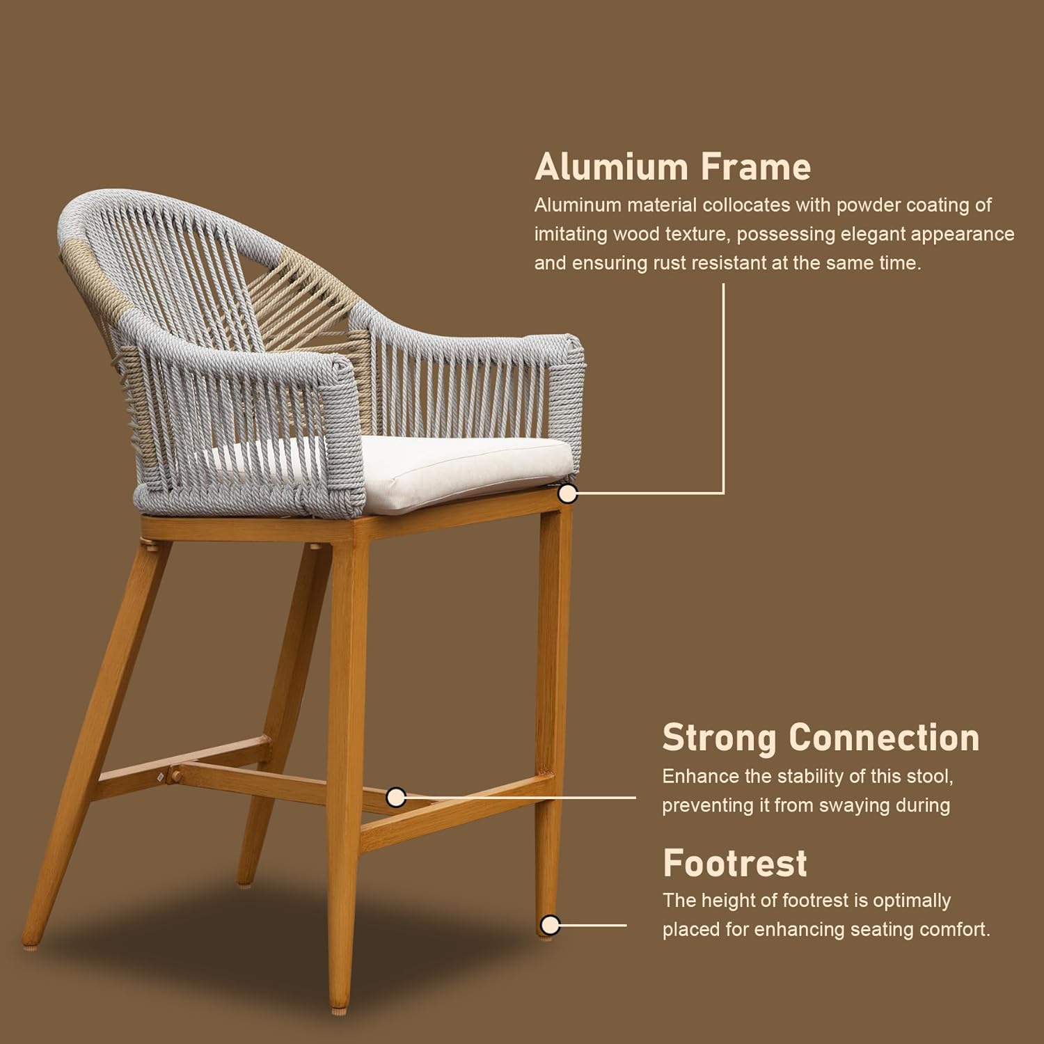 Creation Outdoor Bar Stool with Round Backrest & Adjustable Foot, Set of 2