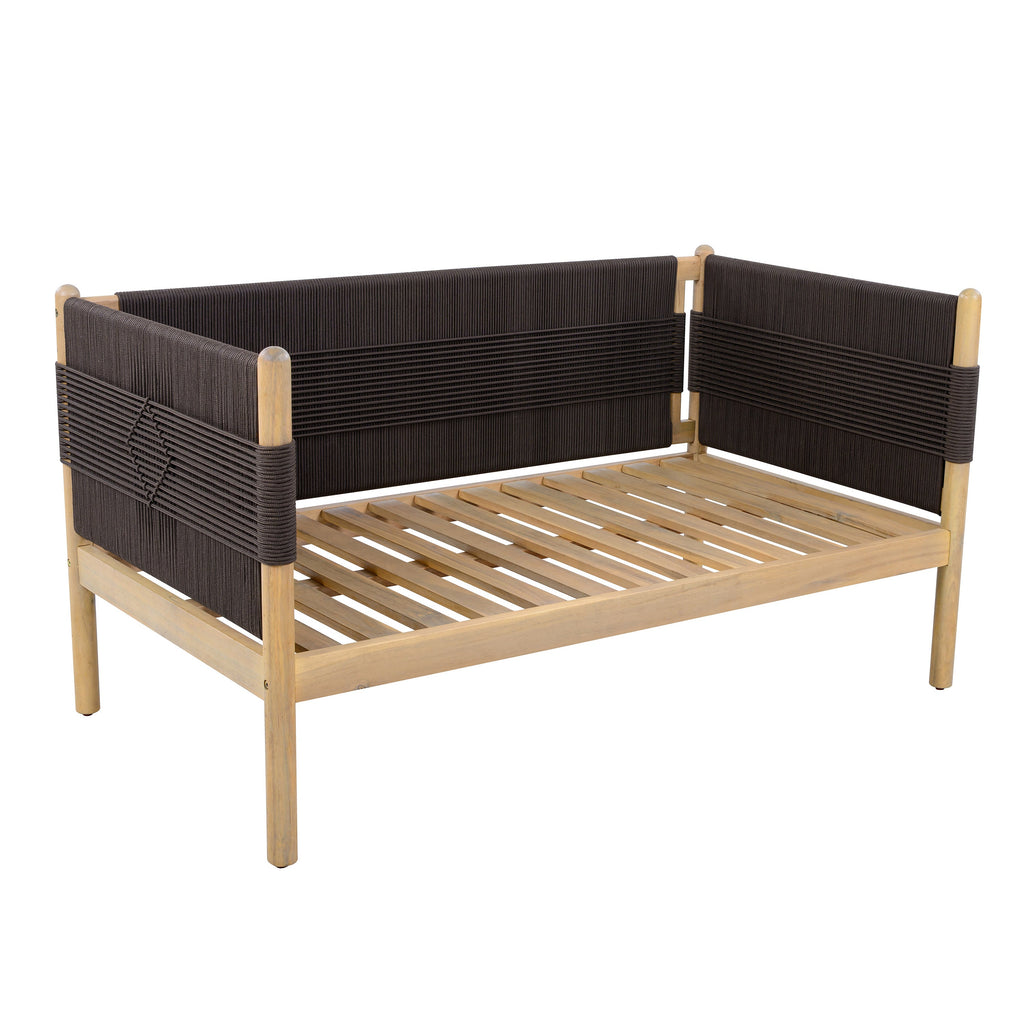 Seabrook Acacia Wood Outdoor Loveseat with Diamond Rope Weave & Cushions
