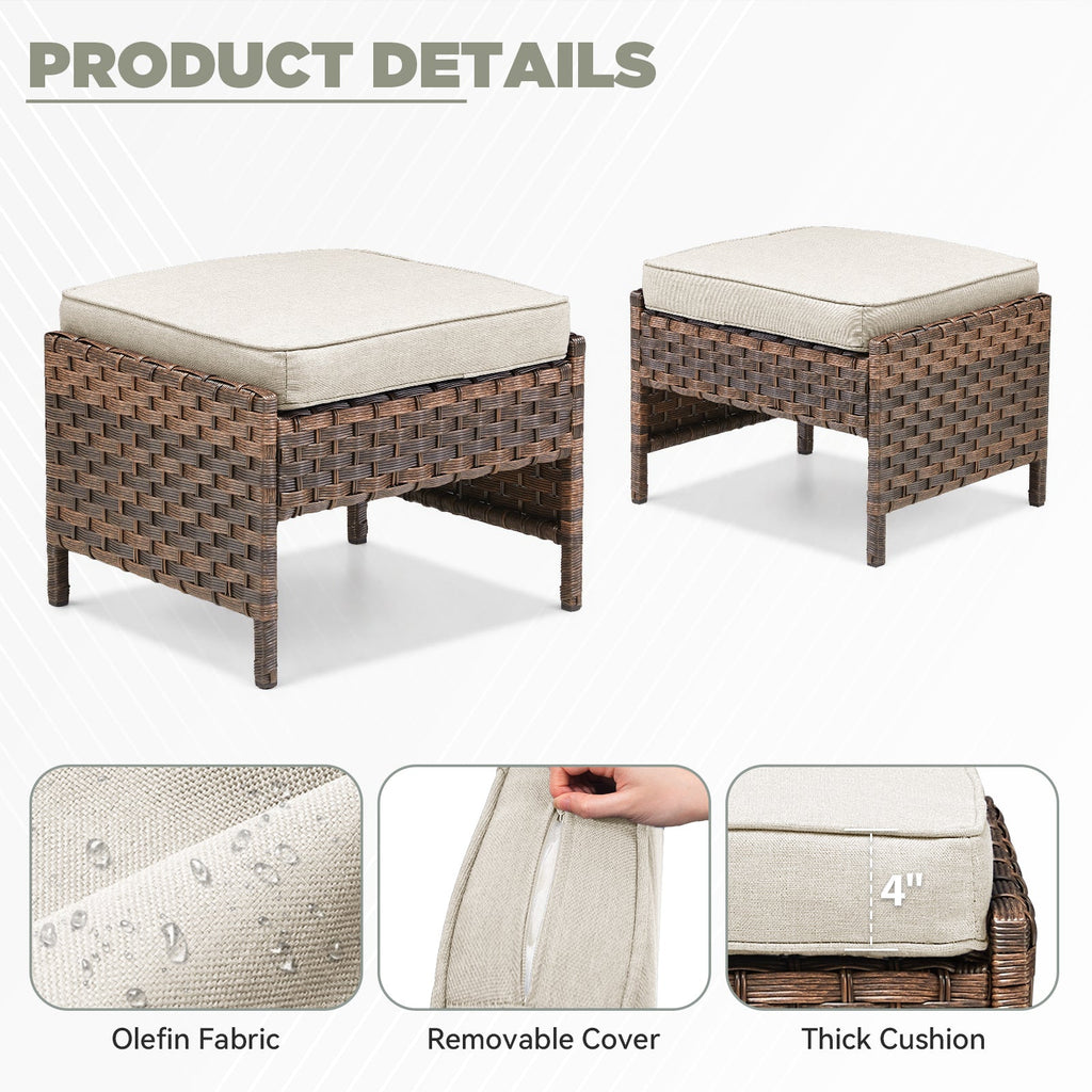 Marlowe Wicker Outdoor Ottomans, Set of 2