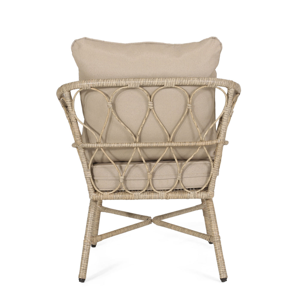 Zircon Outdoor Club Chair with Woven Wicker Weave Design and Back Cushion, Set of 2