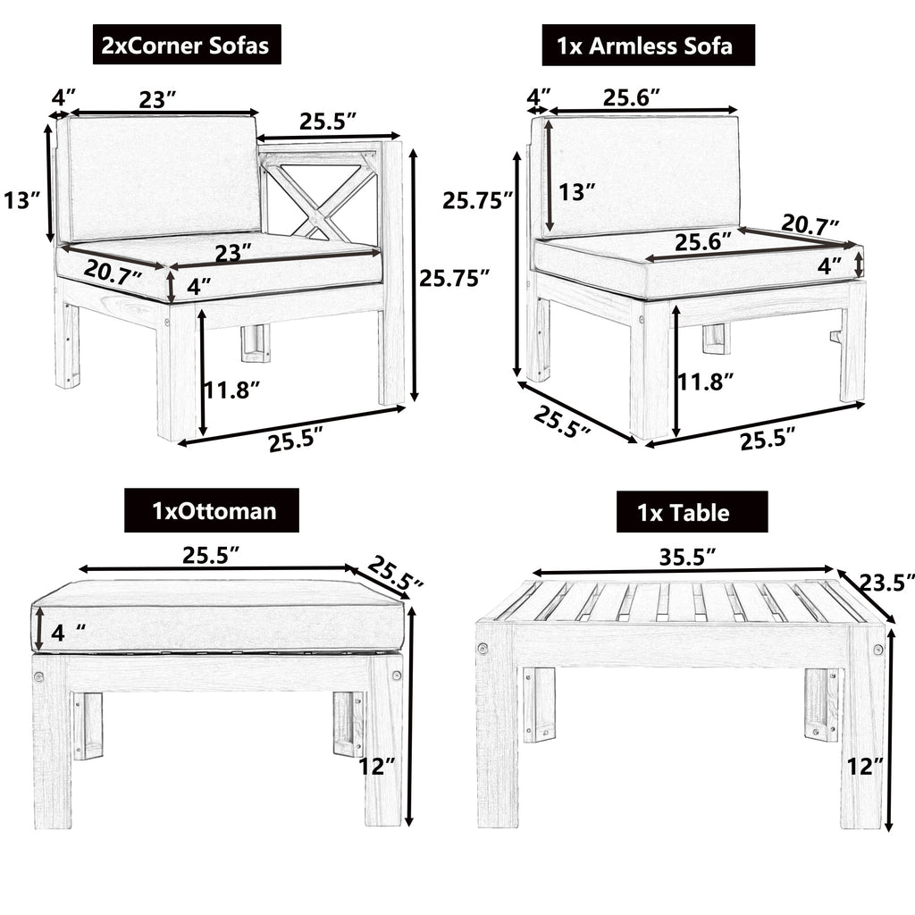 5-Piece Outdoor Sectional Sofa Set with Cushions