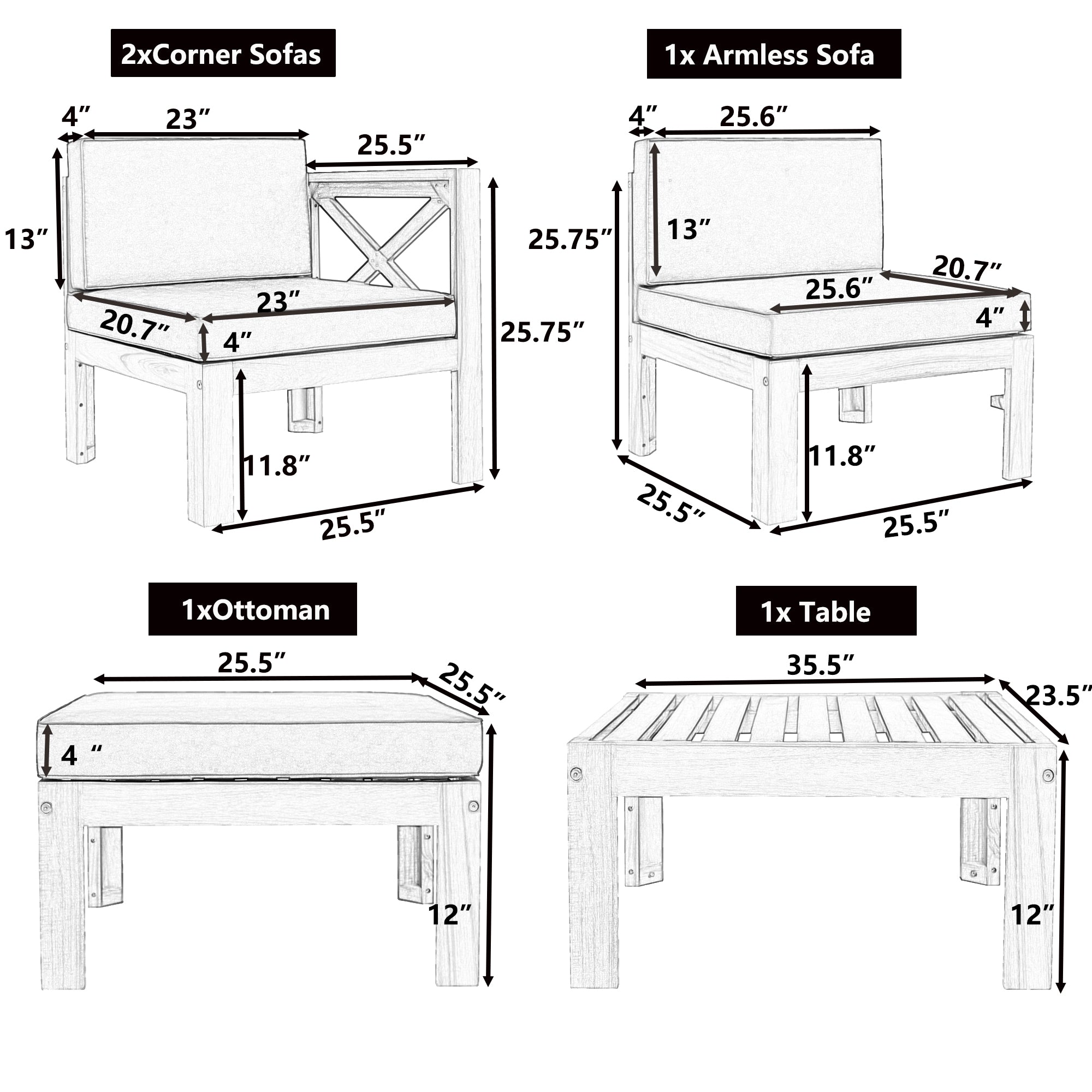 5-Piece Outdoor Sectional Sofa Set with Cushions