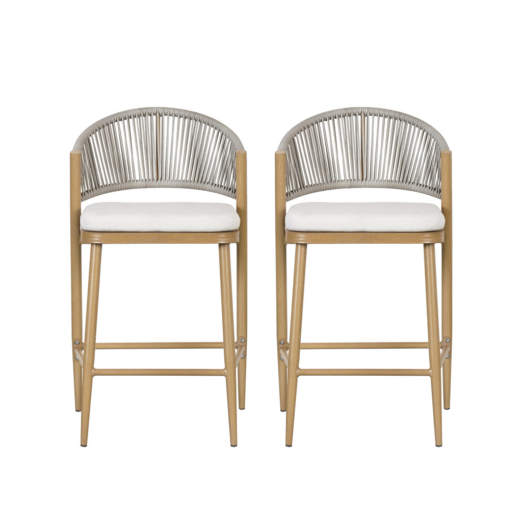 Outdoor Metal Frame Stools with Scallop-Shaped Backrest & Water-Resistant Cushions, Set of 2